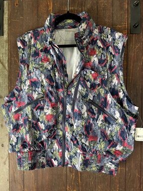 FP Movement by Free People Quilted Floral Sleeveless Vest in Navy, Red & Olive